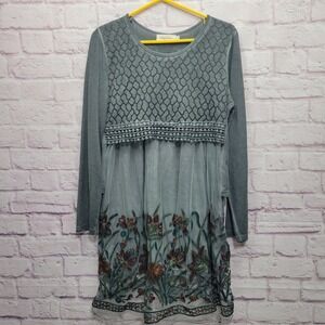 Simply Couture Floral Tunic Embroidered Dress M Mesh Fairy Artsy Boho Party